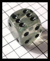 Dice : Dice - 6D Pipped - Clear Transparent with Sparkles and Black Pips - FA collection buy Dec 2010